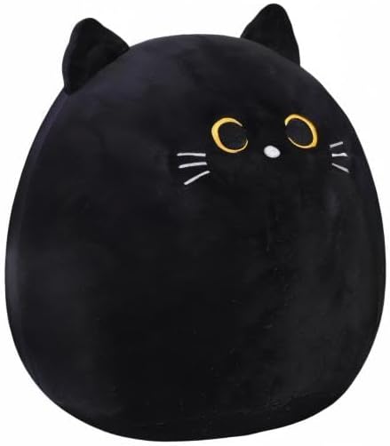 SQEQE Cat Plush Pillow Kawaii Cat Stuffed Animal Fluffy Cartoon Cat Plushies Cat Plushie Doll Toys Soft Cat Shape Design Stuffed Animals Gifts for Kids(Black, 10 inch)