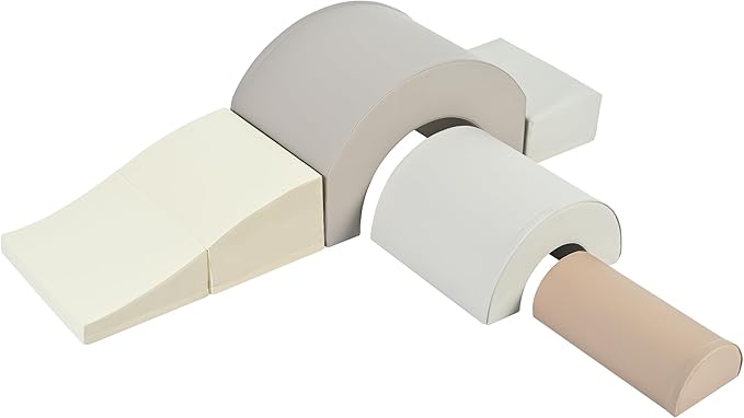 Merax Rainbow Soft Play Set, Soft Climbing Toys for Toddlers with Foldable Slide, Indoor Baby Soft Foam Blocks for Climbing and Crawling, 5-Piece, Cappuccino