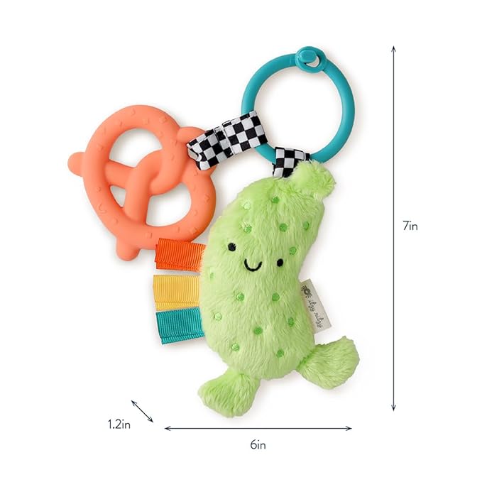 Itzy Ritzy Infant Toy & Teether - Itzy Pal Baby Teething Toy Includes Lovey, Crinkle Sound, Textured Ribbons & Silicone Teether for Newborn (Pickle)