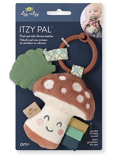 Itzy Ritzy Infant Toy & Teether - Itzy Pal Baby Teething Toy Includes Lovey, Crinkle Sound, Textured Ribbons & Silicone Teether Toy for Newborn (Mushroom)