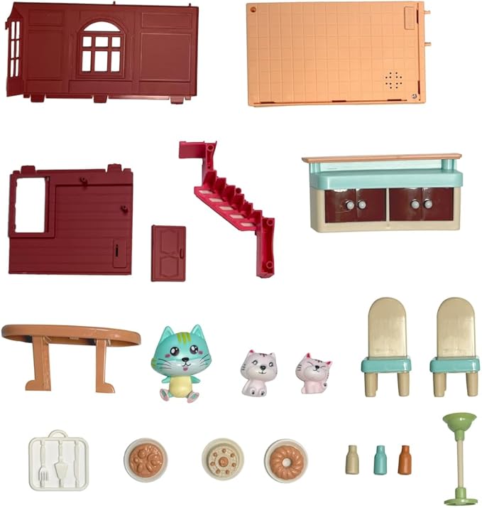Koko's Cat Town DIY Miniature House Kit,Tiny House Cake Shop Building Kit,Dollhouse for 3 and up, Dollhouse Building Kit with Cats,Cat Toys Gift for Teens Kids Ages 3+