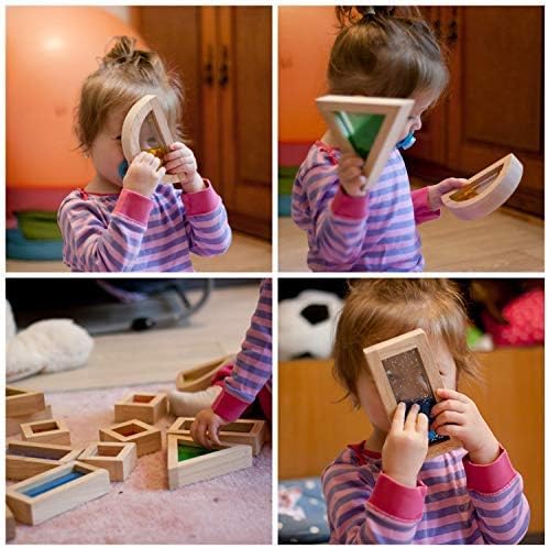 Large Wooden Building Blocks for Toddlers Baby Kids 16 Pcs Rainbow Blocks Geometry Sensory Stacking Construction Toys Set Colorful Preschool Learning Educational Toys for Boys & Girls…