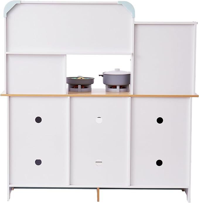 VEVOR Wooden Play Kitchen Toy, Play Kitchen for Kids with Lights and Sounds, Toddler Kitchen with Ice Maker, Oven, Sink, Microwaves, Fridge and Utensil and Fruit Accessory for Toddlers, White