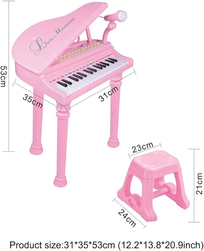 31 Keys Piano Keyboard Toy for Kids, Birthday Gift for 1 2 Year Old Girls,Pink Musical Piano Toy for Toddlers with Microphone and Stool