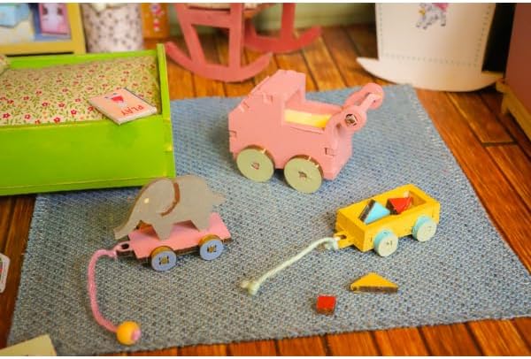 Nursery Dollhouse Craft Kit – Easy to Build & Paint Baby Room | Cardboard Room + 8 Wooden Pieces with Cradle + Decoration Sheets | 1:12 Scale | Sam & Julia's Mouse Mansion