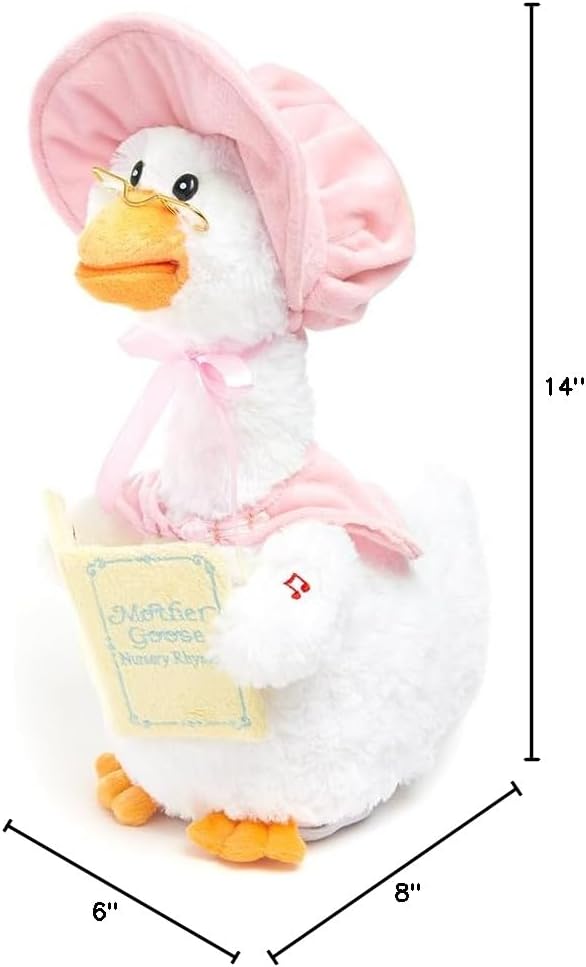 Cuddle Barn - Mother Goose Read-Along (Pink) | Animated Bird Plush with Mouth Movement Recites 7 Nursery Rhymes, Comes with Board Book, 14 inches