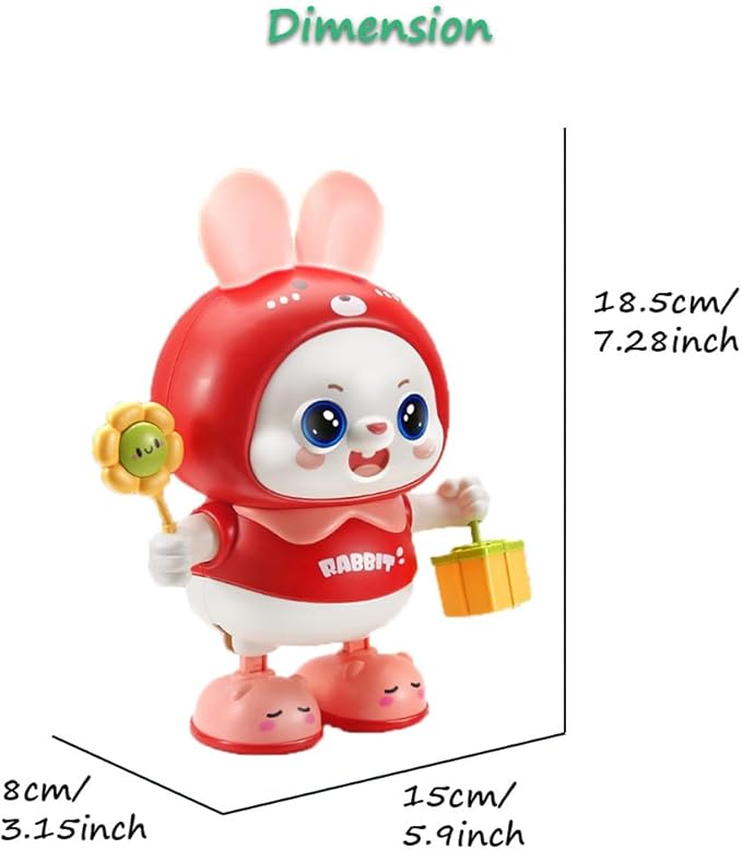 Miracland Dancing Rabbit Toy, Lovely Dancing Rabbit Toy Electric Rabbit Musical Toy for Kids with Dynamic Music & Cool Lights| Legs Move Sideways| Body Twist (Red)