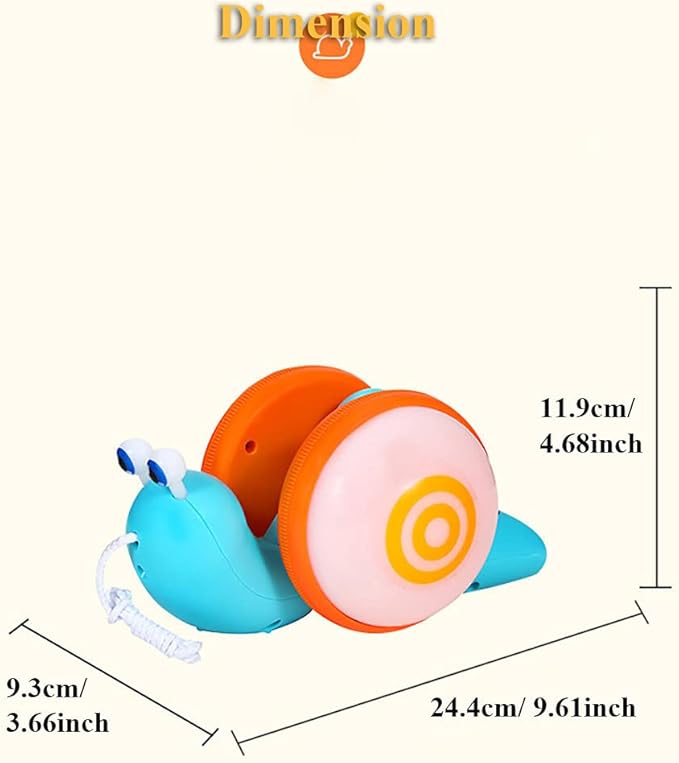 Pull String Crawling Snail, Funny Wriggly Snail Toddlers Walking-Learning Toy Pull and Push Baby Toy with Music and Lights Effect (Blue-Orange)