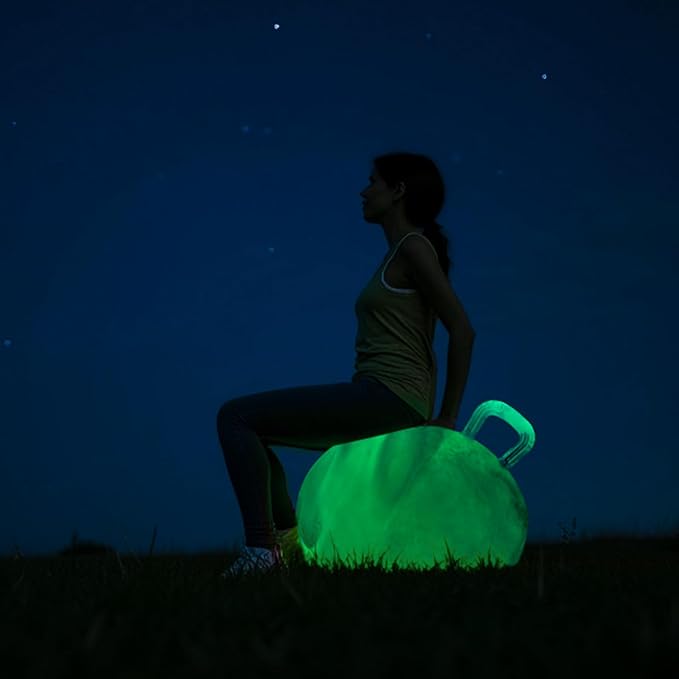 ZOOJOY Glow-in-The-Dark Light Up Hopper Ball for Kids, 20 Inch Bouncy Ball with Handle, Inflatable Night Glow Jumping Toy for Boys and Girls Aged 6-12, Indoor & Outdoor Play, Includes Pump
