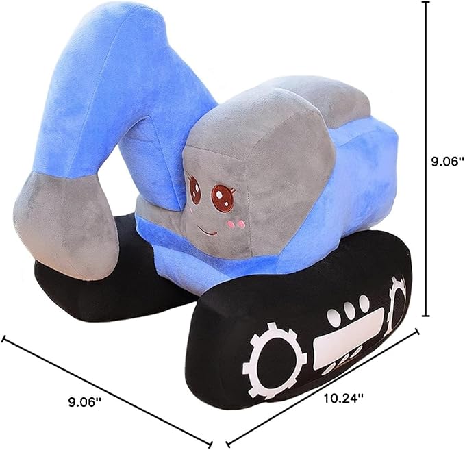 ELAINREN Simulation Blue Excavator Plush Toy Cool Digger Stuffed Gifts for Boys Cartoon Construction Truck Plushie Car Gifts/26x23cm