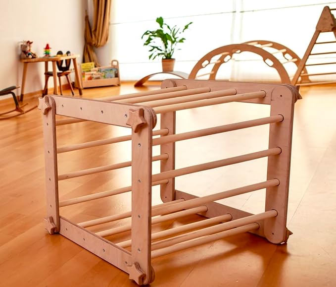 Montessori Climbing Cube and Triangle for Kids | Foldable Climbing Set | Indoor Activity Cube | Climbing Set with Cube and Triangle for Toddler | Foldable Wooden Jungle Gym (CUBE+TRI+2 RAMP)