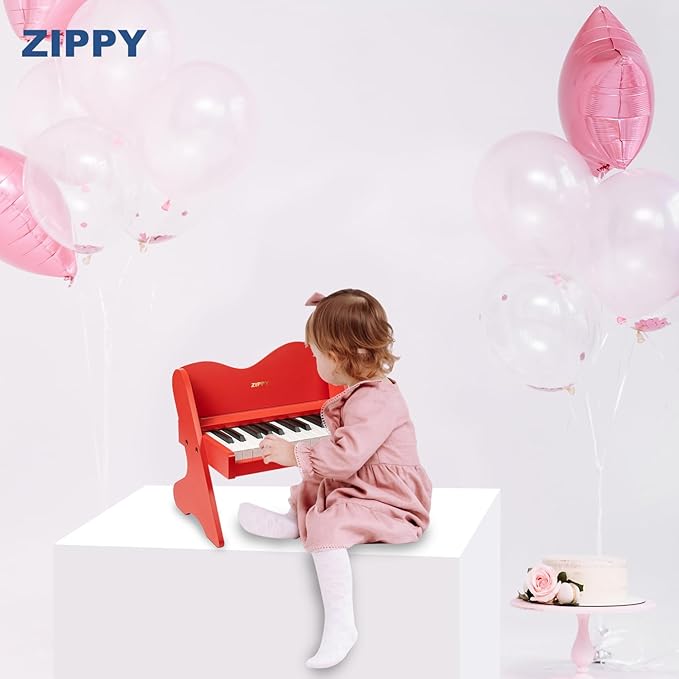 ZIPPY Kids Piano Keyboard, 25 Keys Digital Piano for Kids, Volume Adjustable, Mini Music Educational Instrument Toy, Wood Toy for Toddlers Girls Boys (Red)
