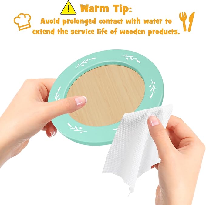 Wooden Toy Plates and Dishes for Kitchen Set, 30PCS Montessori Play Kitchen Accessories for Toddlers with Toy Pots and Pans, Wooden Play Cooking Set for 3-8 Years Girls & Boys