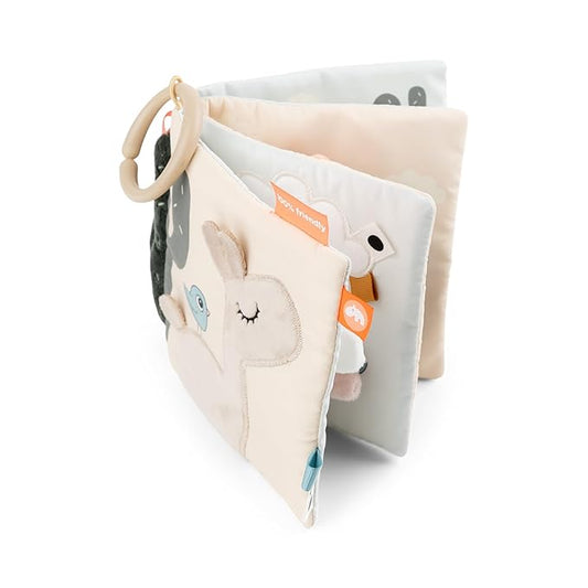 Done by Deer Activity Book for Babies – Lalee Soft Sensory Baby Book with Teether Mirror and Crinkle Sounds – Baby Toy for Tummy Time and Early Development – Beige, 7.7 x 5.7 inches