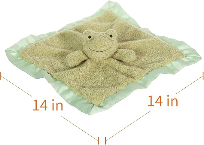 Apricot Lamb Luxury Snuggle Plush Cute Green Frog Infant Stuffed Animals Security Blanket Nursery Character Blanket (Green Frog, 14 Inches)