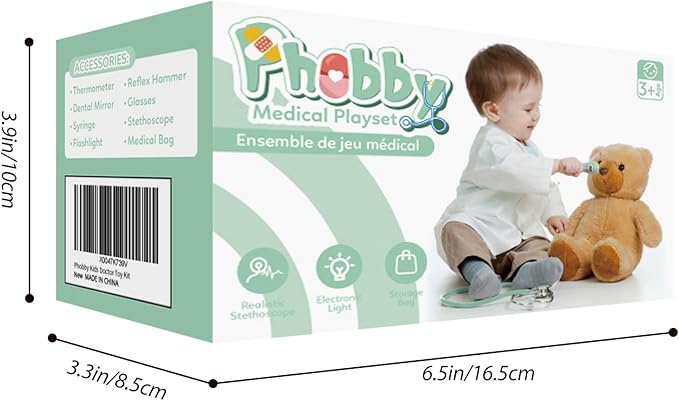 Kids Doctor Kit, 8 Pieces Toddlers Doctor Playset with Medical Storage Bag & Real Stethoscope, Pretend Play Doctor Toys Christmas Birthday Gift for Boys Girls Aged 3 4 5 6 (Green)