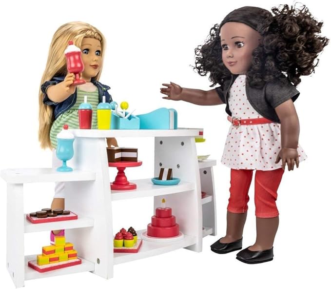 Playtime by Eimmie 18 Inch Doll Furniture Bakery Set - Wooden Playset with Baking Accessories, Fits American, Generation, My Life & Similar 14”-18” Dolls