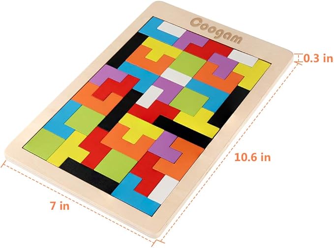 Coogam Wooden Blocks Puzzle Brain Teasers Toy Tangram Jigsaw Intelligence Colorful 3D Russian Blocks Game STEM Montessori Educational Gift for Kids (40 Pcs)