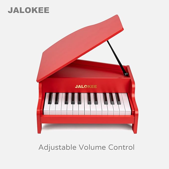 Kids Piano Keyboard, 25 Keys Grand Piano for Kids, Mini Music Educational Instrument Toy, Volume Adjustable, Wood Toy for Toddlers Girls Boys (Red)