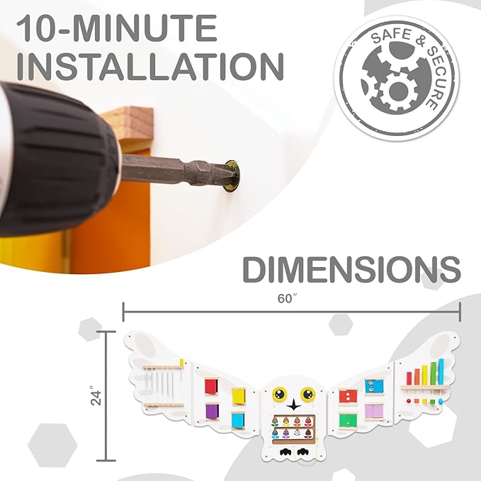 Monläurd® Montessori Owl Busy Board - Sensory Wall Panel for Toddlers, Wooden Activity Board for Kids 6M+, Montessori Educational Toys for Baby Learning, Playroom & Daycare Furniture