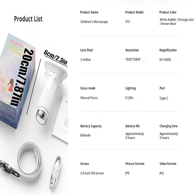 Lens Microscope Toy, Handheld Digital Microscopes, HD Pocket Portable Mini USB Microscopes Camera, 2" IPS Screen 1000X Microscope for Kids, Science Edu Fun Birthday Gifts Toys for Children (2Pcs-B)