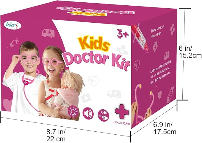 Liberry Doctor Kit for Toddlers 3 4 5 Years Old, Kids Doctor Play Set for Girls Boys Toy, Pretend Play Medical Kit with Stethoscope & Costume for Christmas Birthday Gift Pink