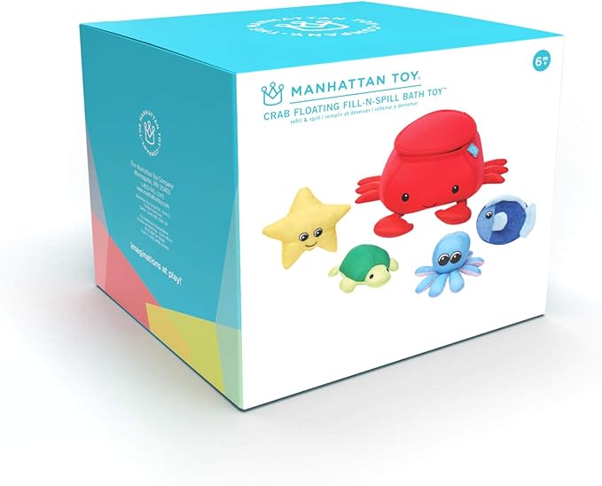 Manhattan Toy Neoprene Crab 5-Piece Floating Spill n Fill Bath Toy with Quick Dry Sponges and Squirt Toy