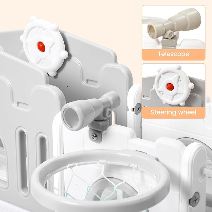 8 in 1 Toddler Indoor Playground With Slide, Basketball Hoop, Climber, Crawling Tunnel, Telescope, and Toy Storage - Kids Outdoor Playset for Ages 1-3