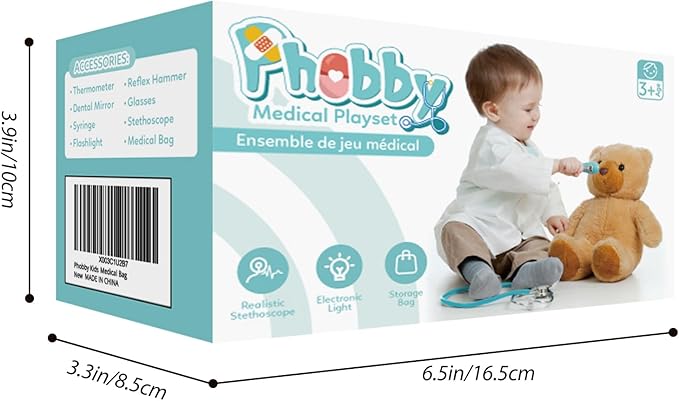 Kids Doctor Kit, 8 Pieces Toddlers Doctor Playset with Medical Storage Bag & Real Stethoscope, Pretend Play Doctor Toys Christmas Birthday Gift for Boys Girls Aged 3 4 5 6 (Blue)