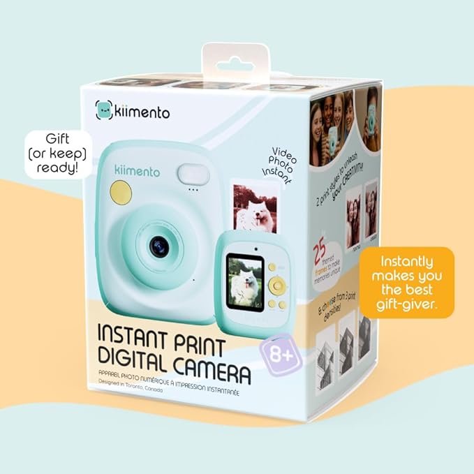 kiimento Ink-Free Instant Print Digital Camera & Video Recorder for Kids, Teens & Adults with Selfie Mode | 5-Sec Prints in 4 Print Colors | Creator Mode, 25+ Filters, 48MP, 1080p – Model P2 (Mint)