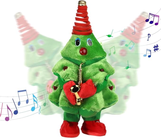 Twisting Singing Christmas Tree Santa Claus Reindeer Electric Musical Dancing Repeat What You Say Interactive Animated Plush Doll Figures with Songs Lights Funny Talking Glowing Doll Xmas Gift Decor