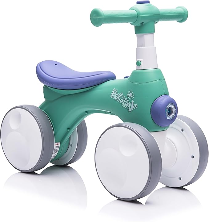 Baby Balance Bike 1 Year Old with Music, Lights, Bubble Machine, 4 Wheels Pedal-Less Toddler Ride on Toys for 12-36 Months Birthday Gift, Toddler boy Toys Ride on car (Green&Purple)