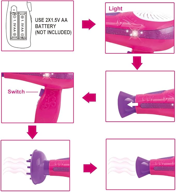 MEGAFUN Little Girls Beauty Hair Salon Toy Kit with Toy Hairdryer, Mirror & Other Accessories, Fashion Pretend Makeup Set for Kids