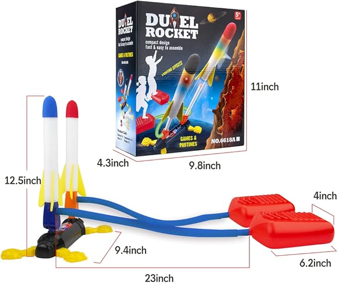 Rocket Launcher for Kids, Outdoor Duel Game Foam Jump Rocket Launcher Toy with 8 Flashing Foam Rockets for 5, 6, 7, 8 Ages Boys or Girls Birthday Toy & STEM Gifts