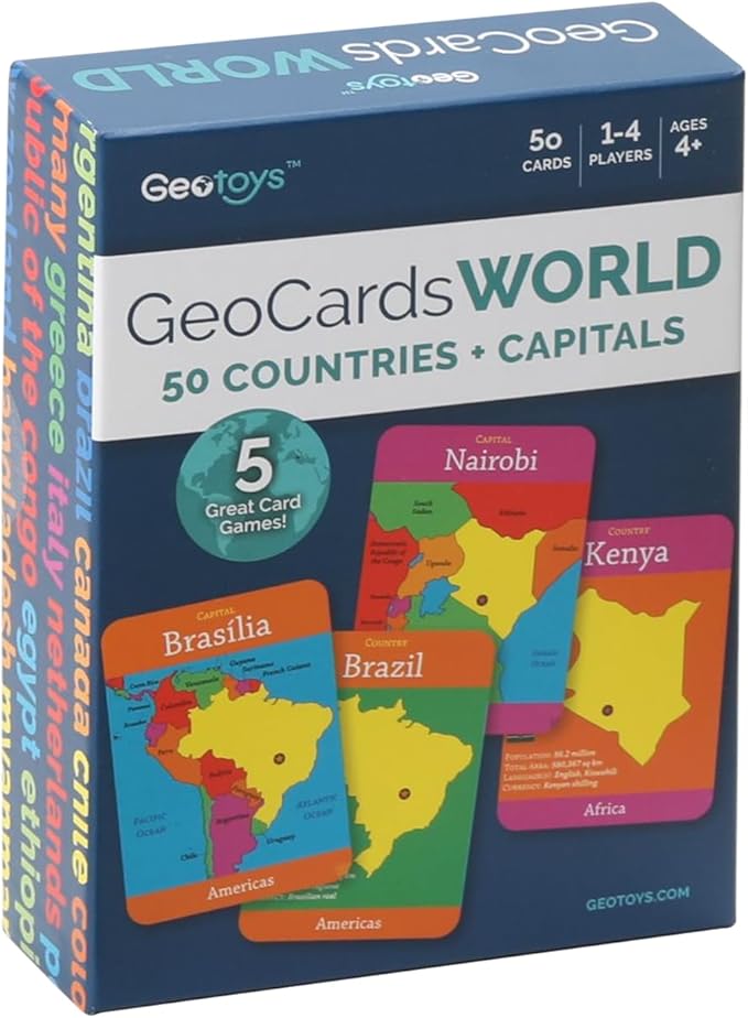 Geotoys GeoCards, World Flash Cards Geography Game, Kid Card Games for Families, Home, School & Travel - Countries and Capitals Flash Cards - Fun Kid Games Ages 4 and Up