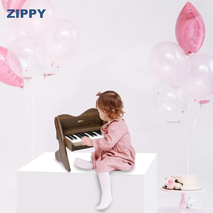 ZIPPY Kids Piano Keyboard, 25 Keys Digital Piano for Kids, Volume Adjustable, Mini Music Educational Instrument Toy, Wood Toy for Toddlers Girls Boys (Walnut)