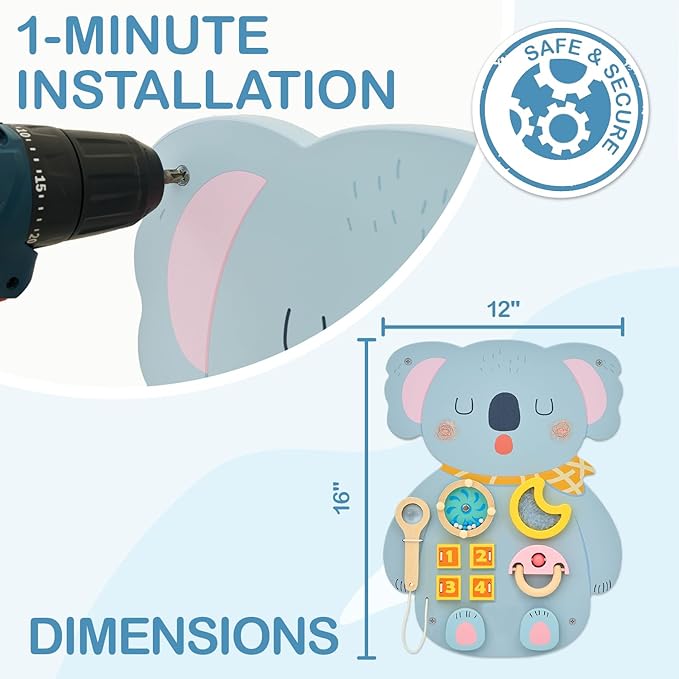 Monläurd® Wooden Koala Sensory Wall Toy, Busy Board for Toddlers, Montessori Sensory Wall Panel for Kids, Ideal for Classroom, Playroom & Daycare, Wall Activity Board