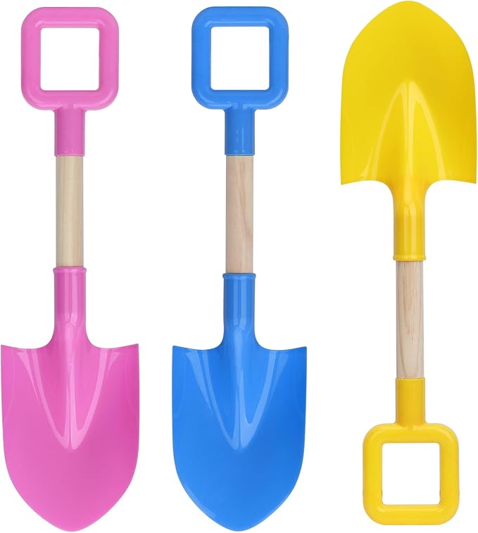 Kids Sand Shovels 16" Long Kids Beach Spade Durable Wood Handle ABS Plastic Spade Garden Tool Set for Kids Adults Garden Sand Snow Backyard Summer Beach Shoolbackyard Sandbox 3- Pink Blue Yellow