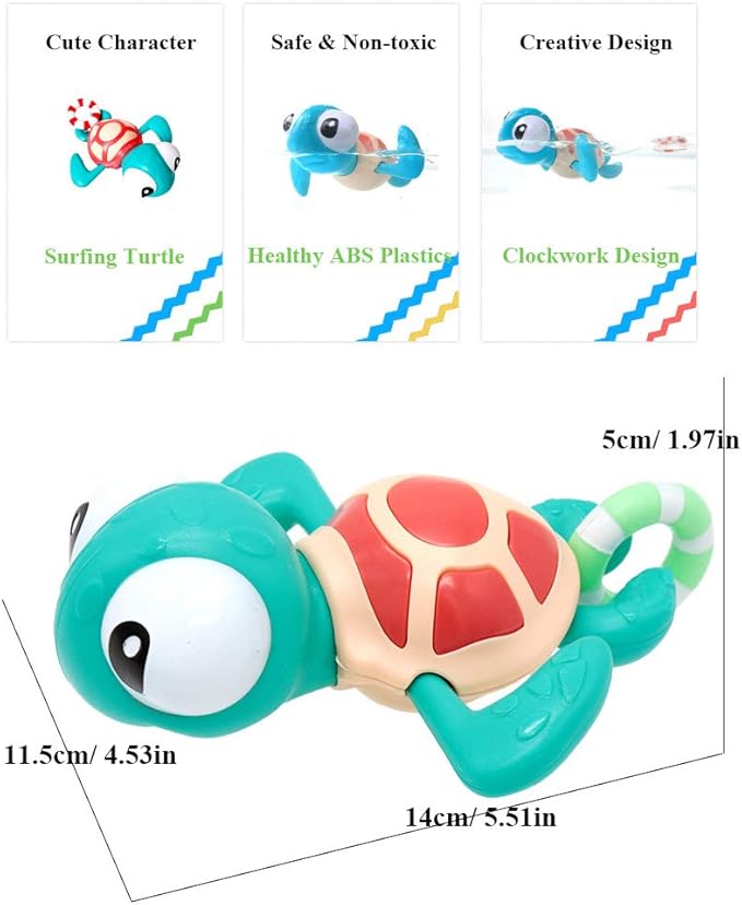 Pull String Baby Bath Toy Pull & Go Turtle Cute Swimming Turtle Windup Clockwork Bathtub Toy for Toddlers