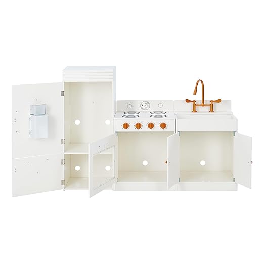 Teamson Kids Little Chef Paris Modular Contemporary Interactive Wooden Play Kitchen with Refrigerator, Oven, Sink, and Storage Space for Easy Clean Up, White with Rose Gold Finishes