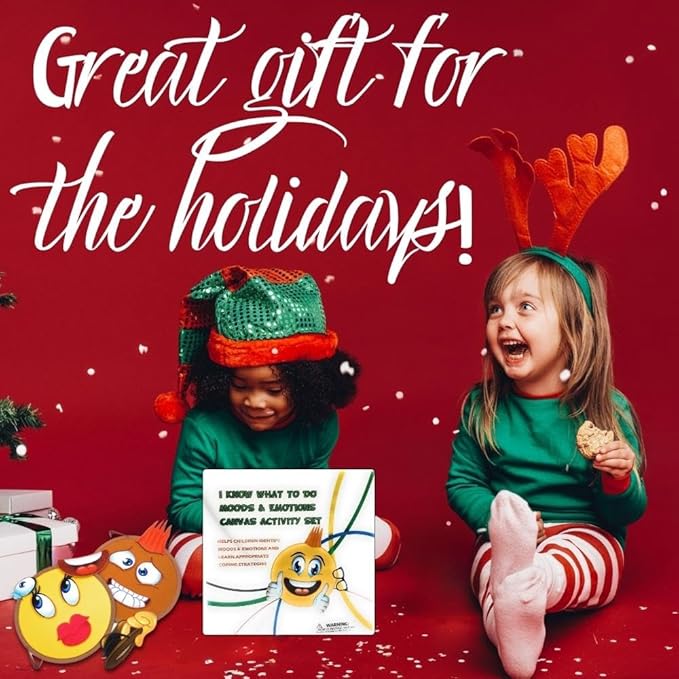 Thought-Spot Emotions Canvas Activity Set | Social Learning Game for Kids | Make Faces to Understand Feelings | 2 Canvases, 12 Double-Sided Emotion Cards with Coping Strategies, 55 Facial Pieces