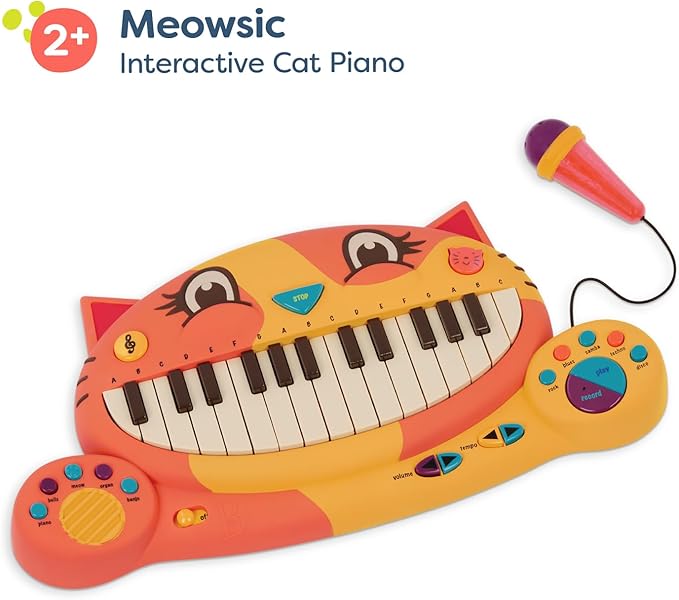B. toys – Meowsic – Interactive Cat Piano – Toy Piano & Microphone – Musical Instrument For Toddlers, Kids – 20+ Songs, Sounds & Recording Feature – 2+ Years