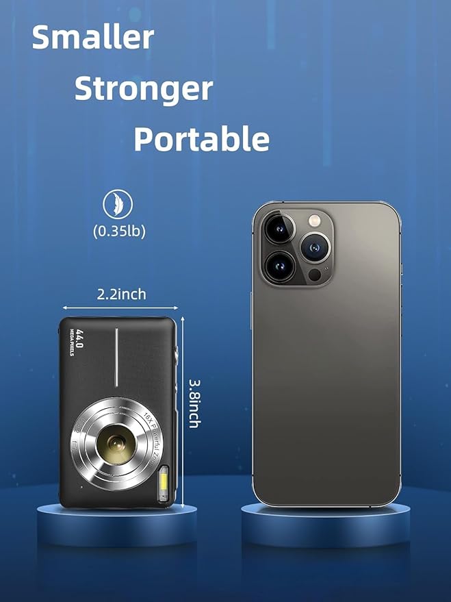 Small Digital Camera FHD 1080P, Point and Shoot Camera with 32GB SD Card, Two Batteries,16X Zoom for Kids Boys Girls, Black