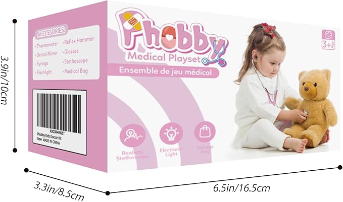 Kids Doctor Kit, 8 Pieces Toddlers Doctor Playset with Medical Storage Bag & Real Stethoscope, Pretend Play Doctor Toys Christmas Birthday Gift for Boys Girls Aged 3 4 5 6 (Pink)