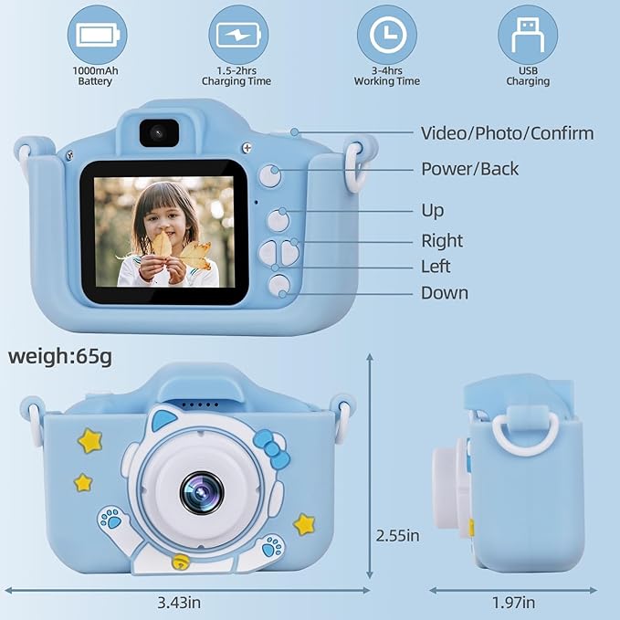 Kids Camera for Boys Age 3-12, Toddler Digital Camera, Multifuntional & Creative Christmas Birthday Gifts Toy with 32GB SD Card, Up to 48MP, 1080P HD Video, IPS Screen, Selfie Func, Games & Music