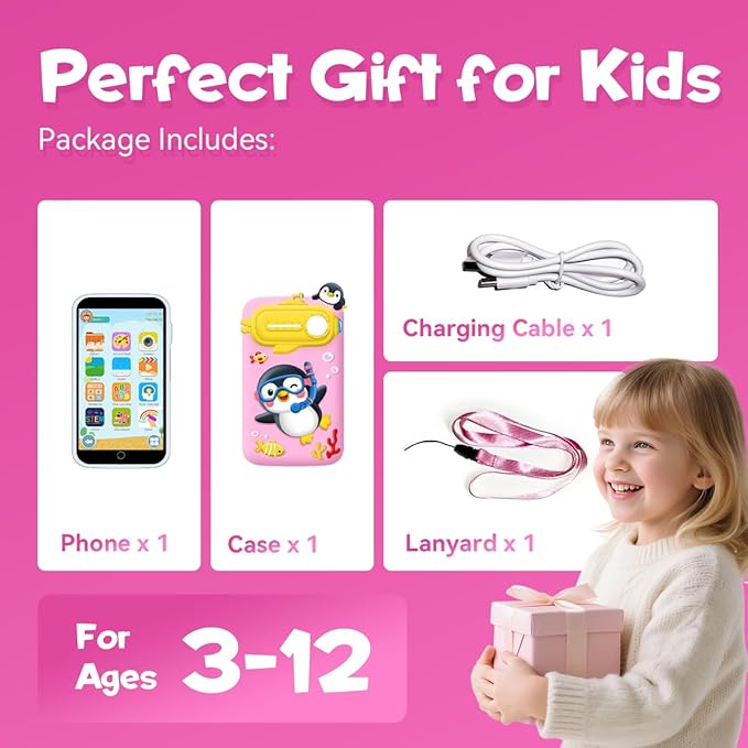 Kids Toys Smart Phone, 3.97" Touchscreen Toddler Phone with 220+ Learning Games, Camera, Parental Control, Educational Phone for Girls Ages 3-9, Birthday