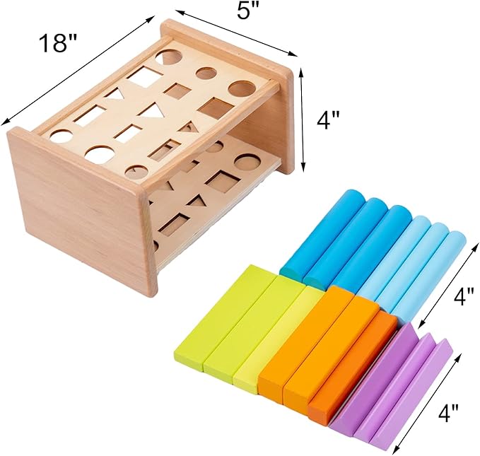 Montessori Toys for 1 2 3 Years Old Wooden 3D Shape Matching Toys,Wooden Posting Stand Montessori Color Sorting Sticks Game-Cognitive Shapes Colors,Educational Sensory Toy for Boys Girls Gift(15 Pcs)