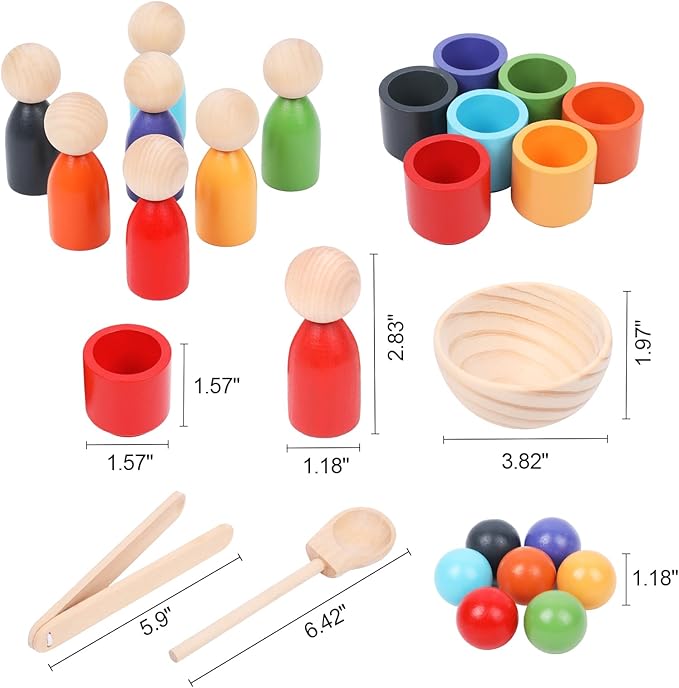 Montessori Wooden Balls in Cups, Toddler Color Sorting Toys and Matching Game, Preschool Learning Activities Educational Fine Motor Skill Toy for Kids