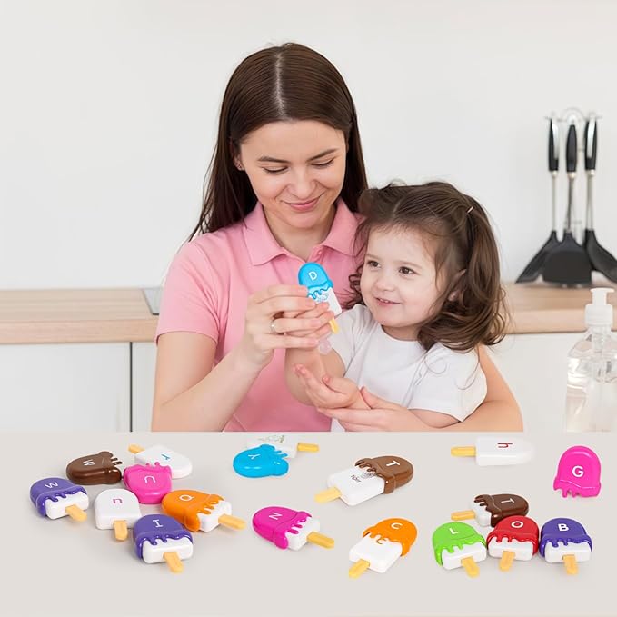 Alphabet Learning Toys Matching Letter ABC Fine Motor Toy Double-Side Ice Cream Toys Preschool Learning Activities Montessori for Toddler Kids Ages 2 3 4 5