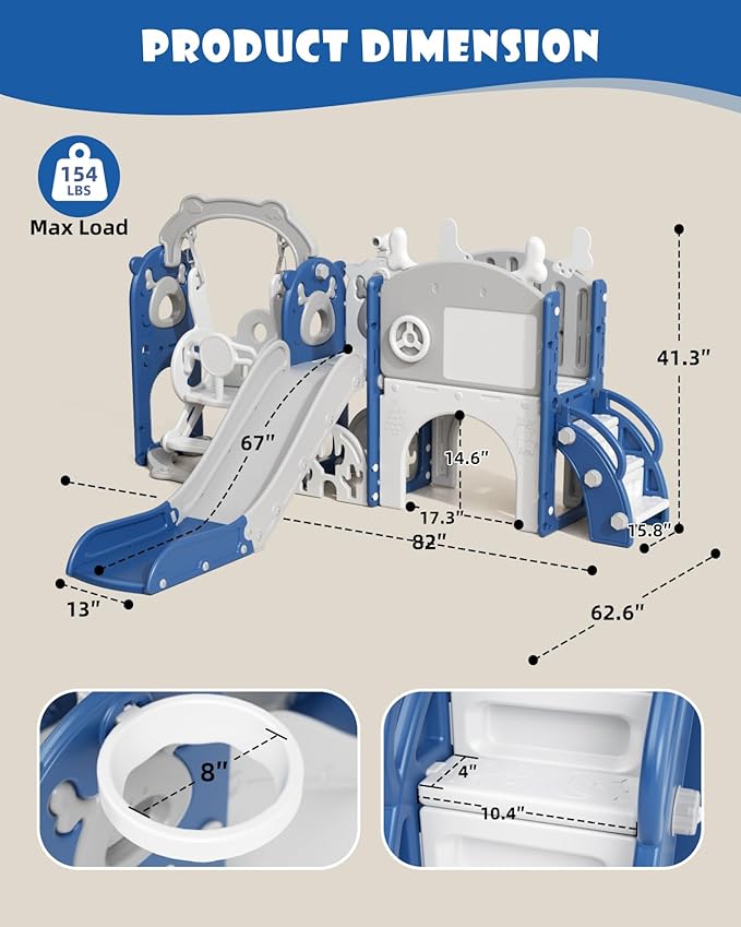 YUFU 13 in 1 Toddler Slide and Swing Set, Kids Slide for Toddlers Age 1-3, Toddler Playset with Golf Set, Basketball Hoop and Drawing Board, Outdoor Indoor Playground (Blue)